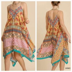 Umgee Women's Flowy, Flared, Summer, Vacation Paisley Bohemian Dress Sz M